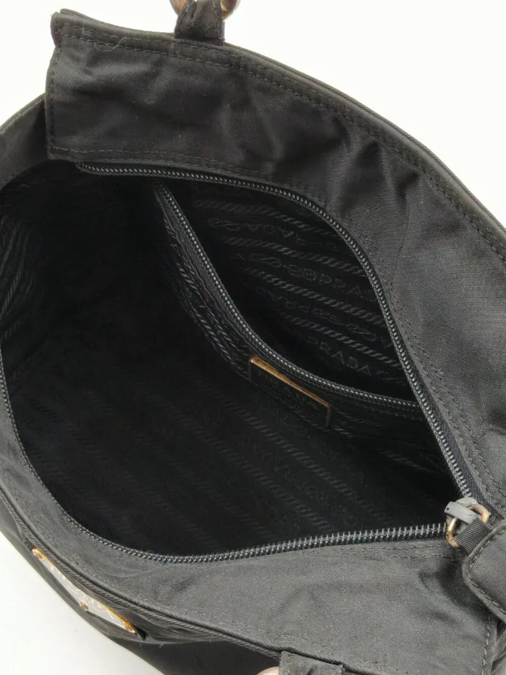 Prada Black Nylon Mini Tote Bag Silver Chain Handle Triangle Logo